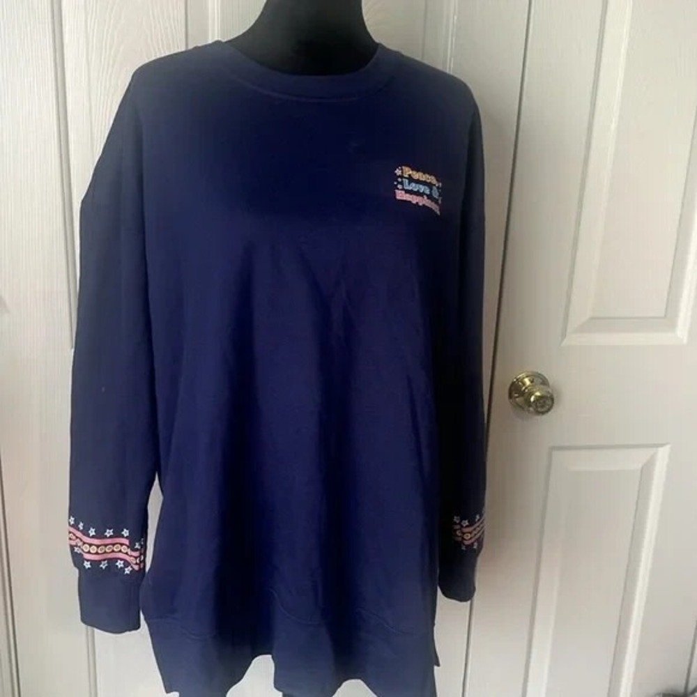 Love‎ & Pineapples Navy Blue Graphic Sweatshirt Peace Love Happiness XL
